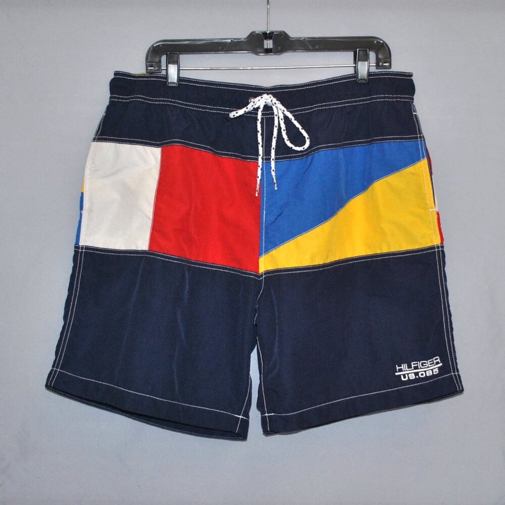 Tommy Hilfiger Swim Trunks Size XL Blue Nautical Flag Logo Shorts